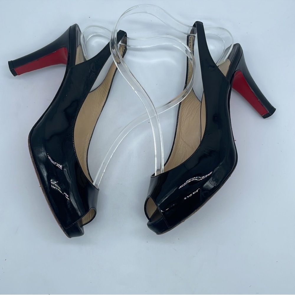 Christian Louboutin Black Patent Leather Slingback Pumps - Picture 3 of 6
